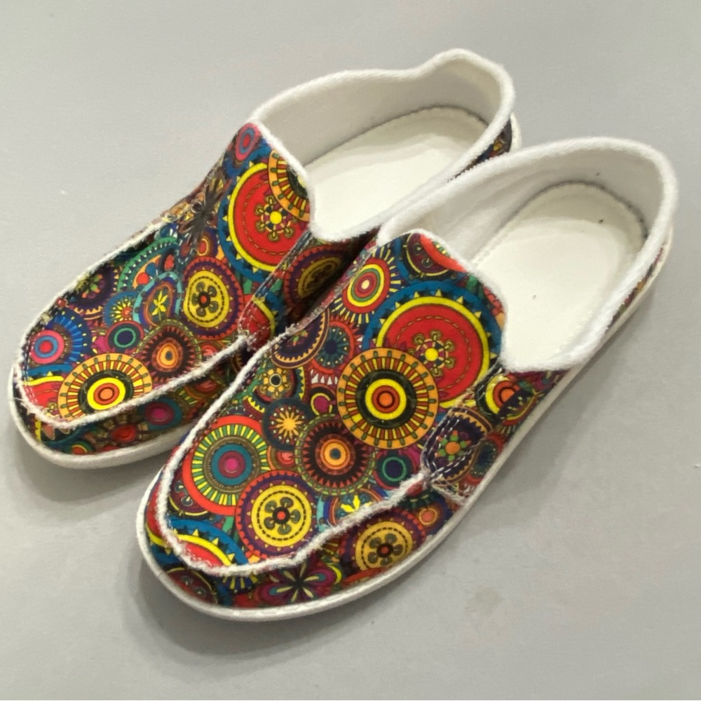 Boho Mandala Print Canvas Fleece Lined Loafers Moccasins Size 37-‎ 6.5/7